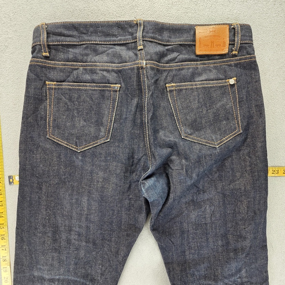 Selvedge Jeans Mens Blue Dark Wash Honeycomb Button Fly ModNine Fits 34x32 - Picture 15 of 16